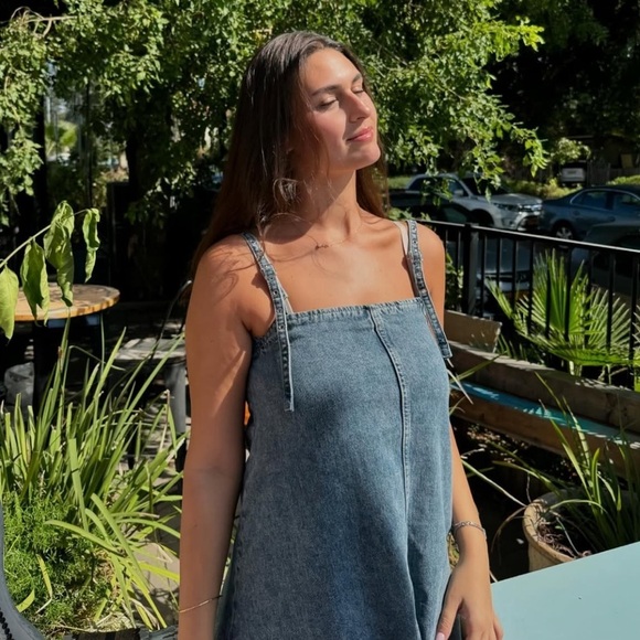 Zara Denim Suspender 100% Cotton Midi Dress - Picture 3 of 12